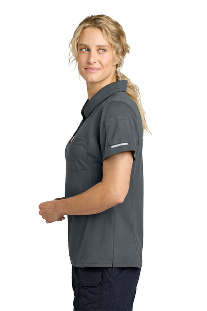 Woman wearing a gray polo shirt on a white background, Carhartt® Women’s FLD & RSCU Polo, Embroidered