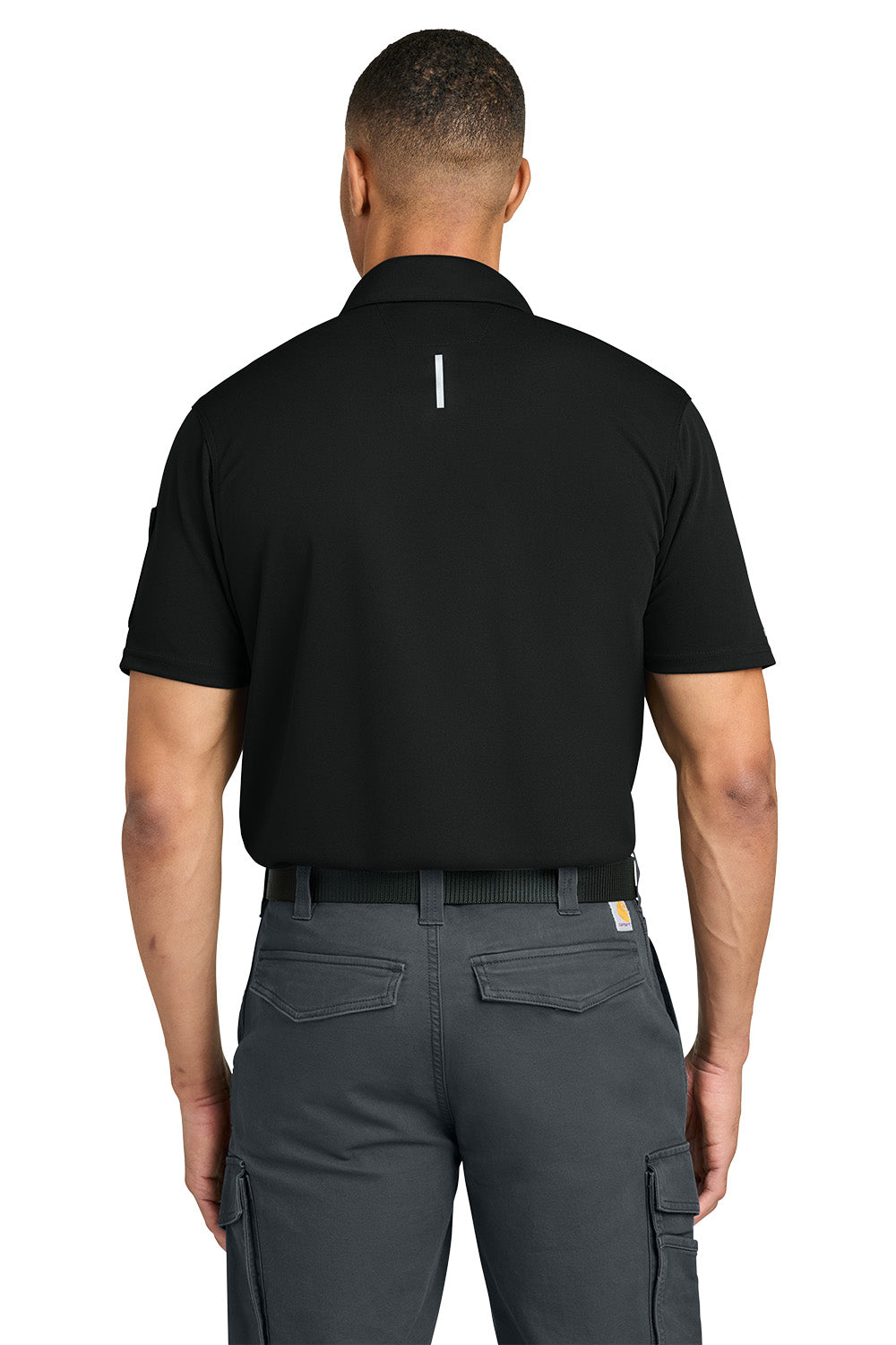 Person wearing a black shirt and gray pants on a white background, Carhartt® FLD & RSCU Polo, Embroidered