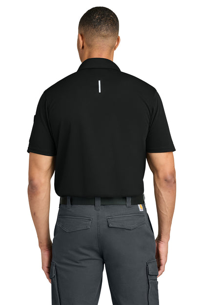 Person wearing a black shirt and gray pants on a white background, Carhartt® FLD & RSCU Polo, Embroidered