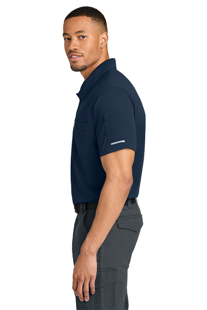 Man wearing a navy polo shirt and gray pants on a white background, Carhartt® FLD & RSCU Polo, Embroidered