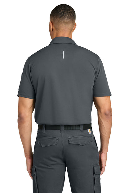 Person wearing a gray polo shirt and pants on a white background, Carhartt® FLD & RSCU Polo, Embroidered