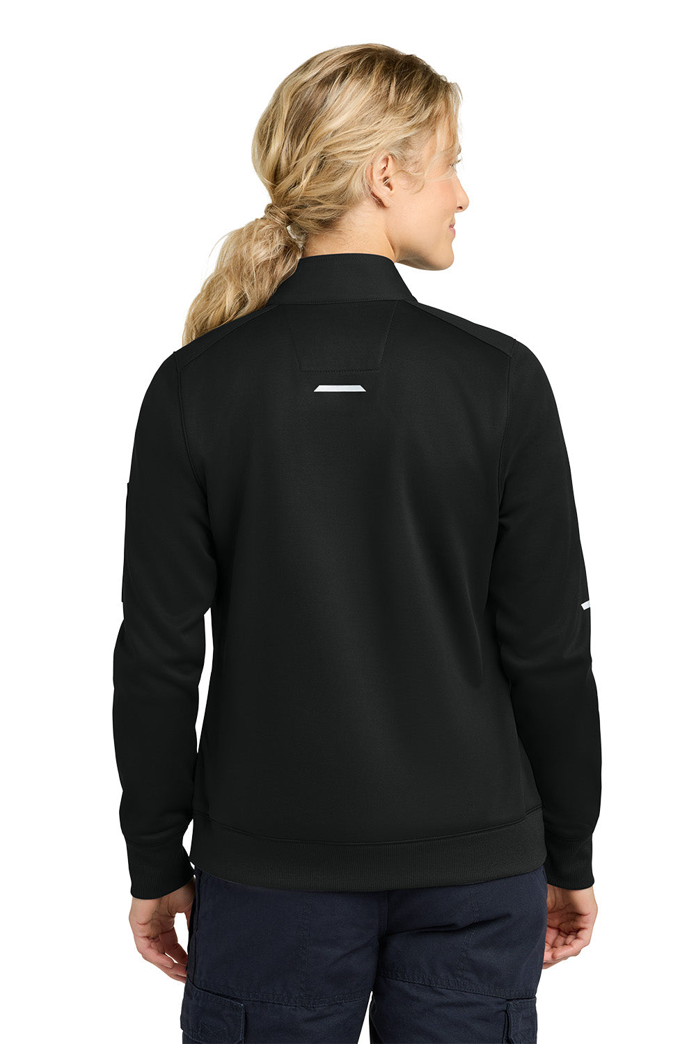 Person wearing a black quarter-zip sweatshirt on a white background, Carhartt® Women’s FLD & RSCU 1/2-Zip Mid-Layer, Embroidered