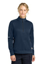 Person wearing a navy blue pullover with a white background, Carhartt® Women’s FLD & RSCU 1/2-Zip Mid-Layer, Embroidered
