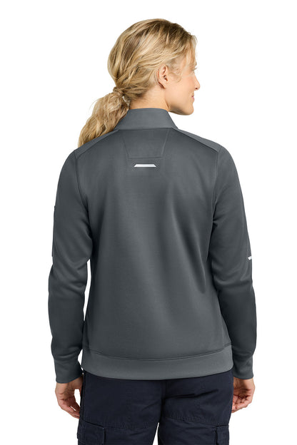 Person wearing a gray pullover with a visible brand logo on the back against a white background, Carhartt® Women’s FLD & RSCU 1/2-Zip Mid-Layer, Embroidered