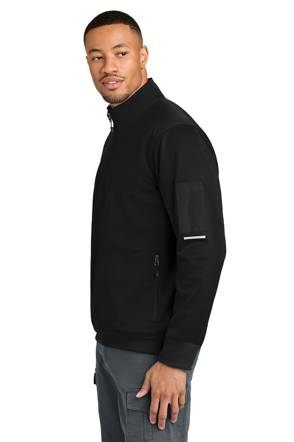 Man wearing a black quarter-zip sweatshirt on a white background, Carhartt® FLD & RSCU 1/2-Zip Mid-Layer, Embroidered