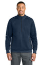Man wearing a navy blue pullover with a quarter zip on a white background, Carhartt® FLD & RSCU 1/2-Zip Mid-Layer, Embroidered