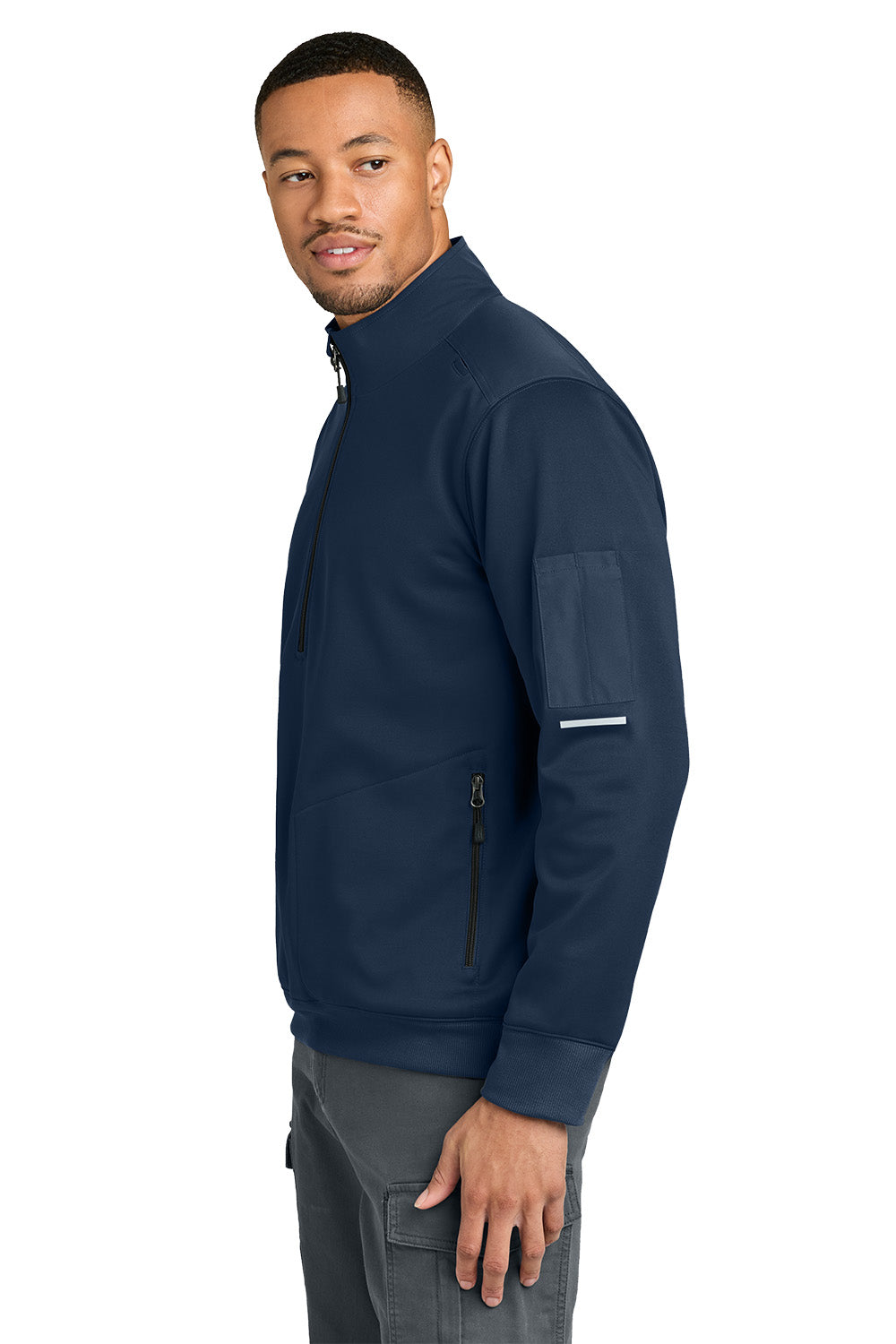 Man wearing a navy blue jacket on a white background, Carhartt® FLD & RSCU 1/2-Zip Mid-Layer, Embroidered