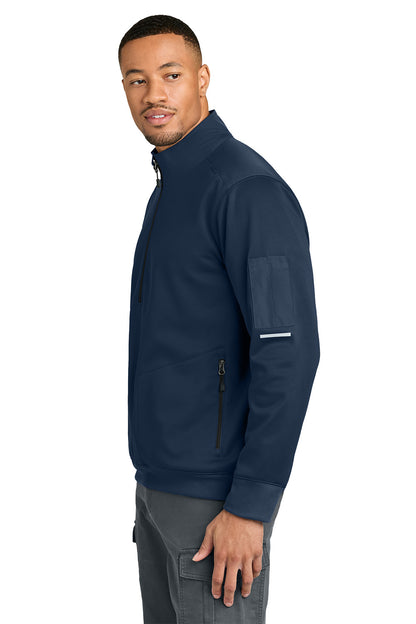 Man wearing a navy blue jacket on a white background, Carhartt® FLD & RSCU 1/2-Zip Mid-Layer, Embroidered