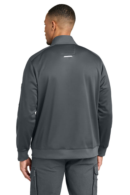 Man wearing a gray jacket and pants on a white background, Carhartt® FLD & RSCU 1/2-Zip Mid-Layer, Embroidered