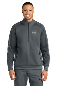 Man wearing a gray pullover with a logo placeholder on a white background, Carhartt® FLD & RSCU 1/2-Zip Mid-Layer, Embroidered