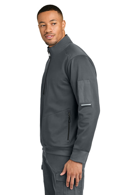 Man wearing a gray jacket and pants on a white background, Carhartt® FLD & RSCU 1/2-Zip Mid-Layer, Embroidered