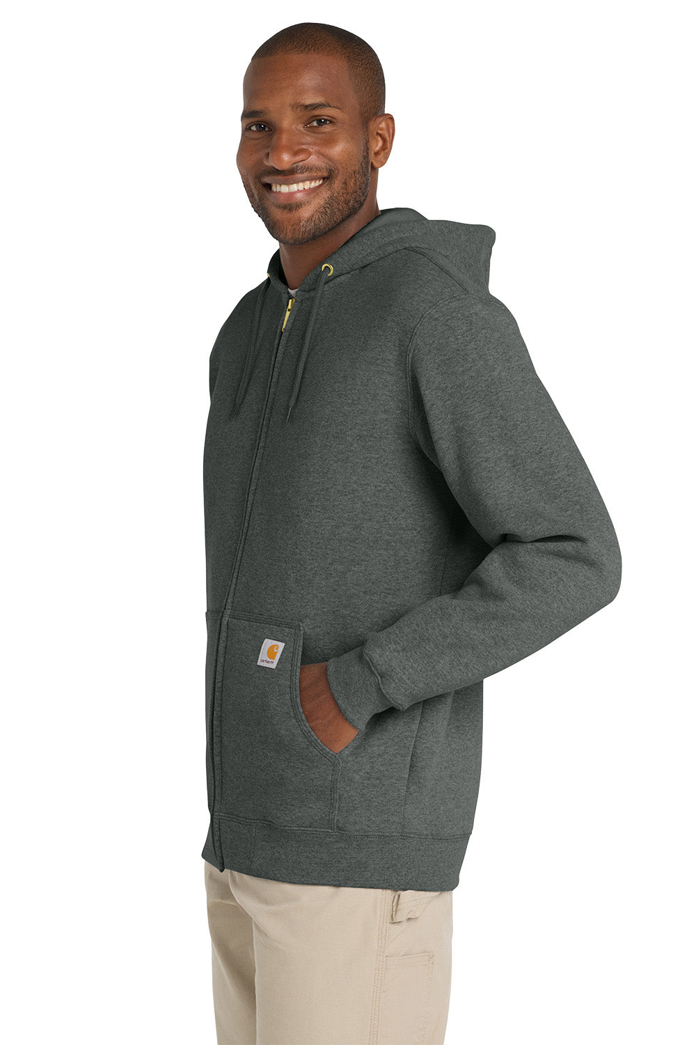 Man wearing a gray hoodie on a white background, Embroidered Carhartt® Midweight Hooded Zip-Front Sweatshirt