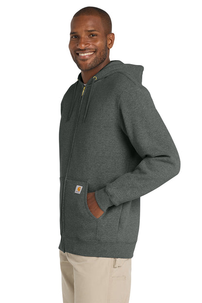 Man wearing a gray hoodie on a white background, Embroidered Carhartt® Midweight Hooded Zip-Front Sweatshirt