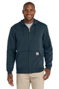 Man wearing a navy blue hoodie with a visible brand logo on a white background, Embroidered Carhartt® Midweight Hooded Zip-Front Sweatshirt