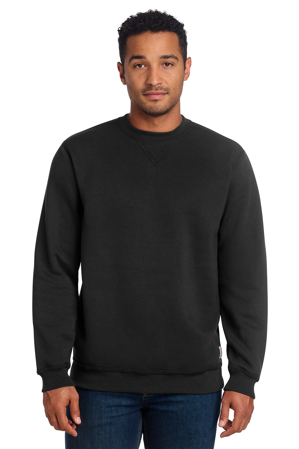Man wearing a black sweatshirt on a white background, Embroidered Carhartt® Midweight Crewneck Sweatshirt