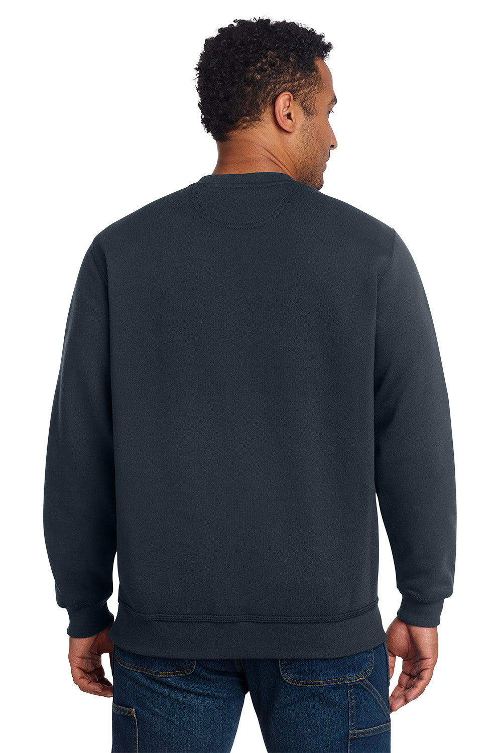 Man wearing a navy blue sweatshirt on a white background, Embroidered Carhartt® Midweight Crewneck Sweatshirt