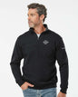 Man wearing a black pullover with a logo on a light gray background. Columbia Men's Hart Mountain™ II Half-Zip Pullover, Embroidered