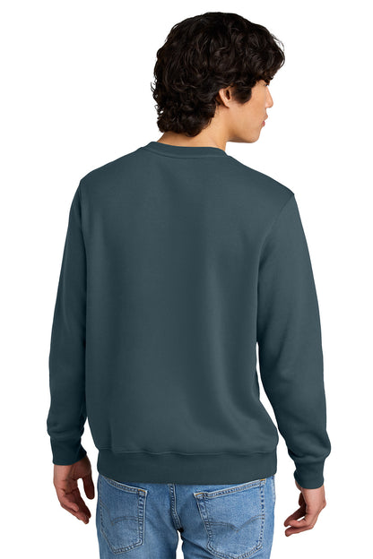 Person wearing a dark blue sweatshirt on a white background, Embroidered District® Perfect Weight® Fleece Crew