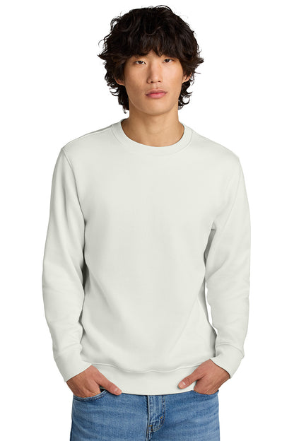 Person wearing a white sweatshirt and blue jeans on a white background, Embroidered District® Perfect Weight® Fleece Crew