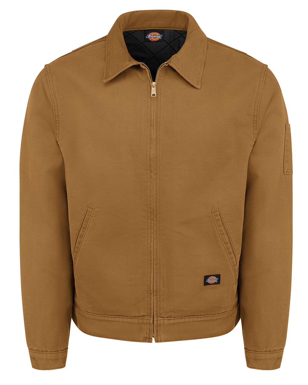 Brown jacket with a visible brand logo on a white background Dickie's Men's Industrial Duck Jacket, Embroidered