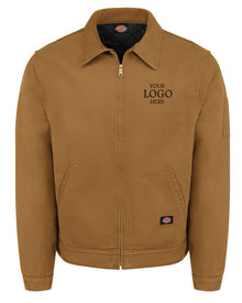 Brown jacket with space for customization on a white background Dickie's Men's Industrial Duck Jacket, Embroidered