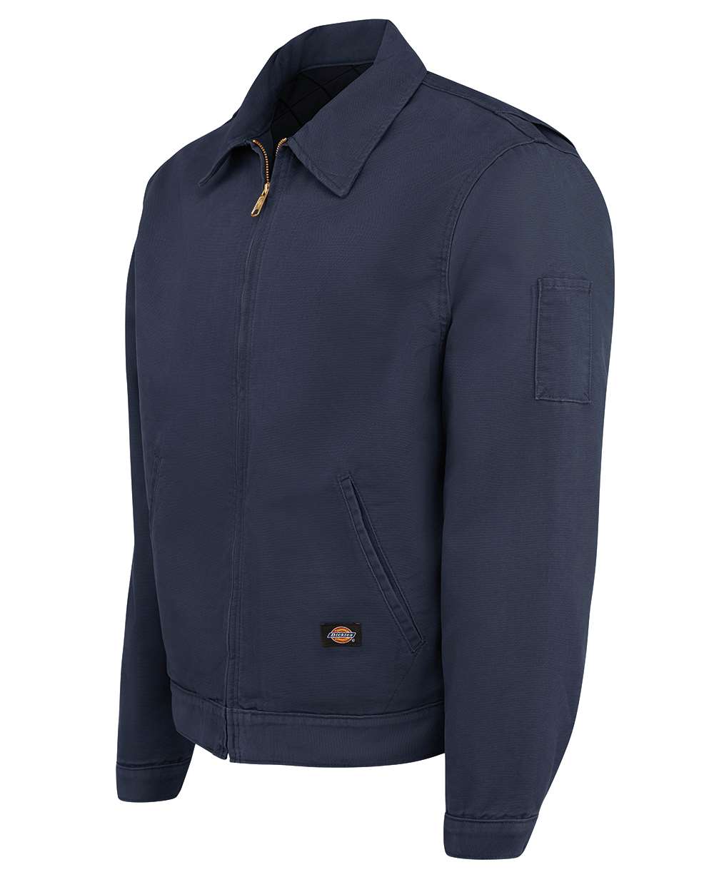 Navy blue jacket with a Dickies logo on a white background Dickie's Men's Industrial Duck Jacket, Embroidered