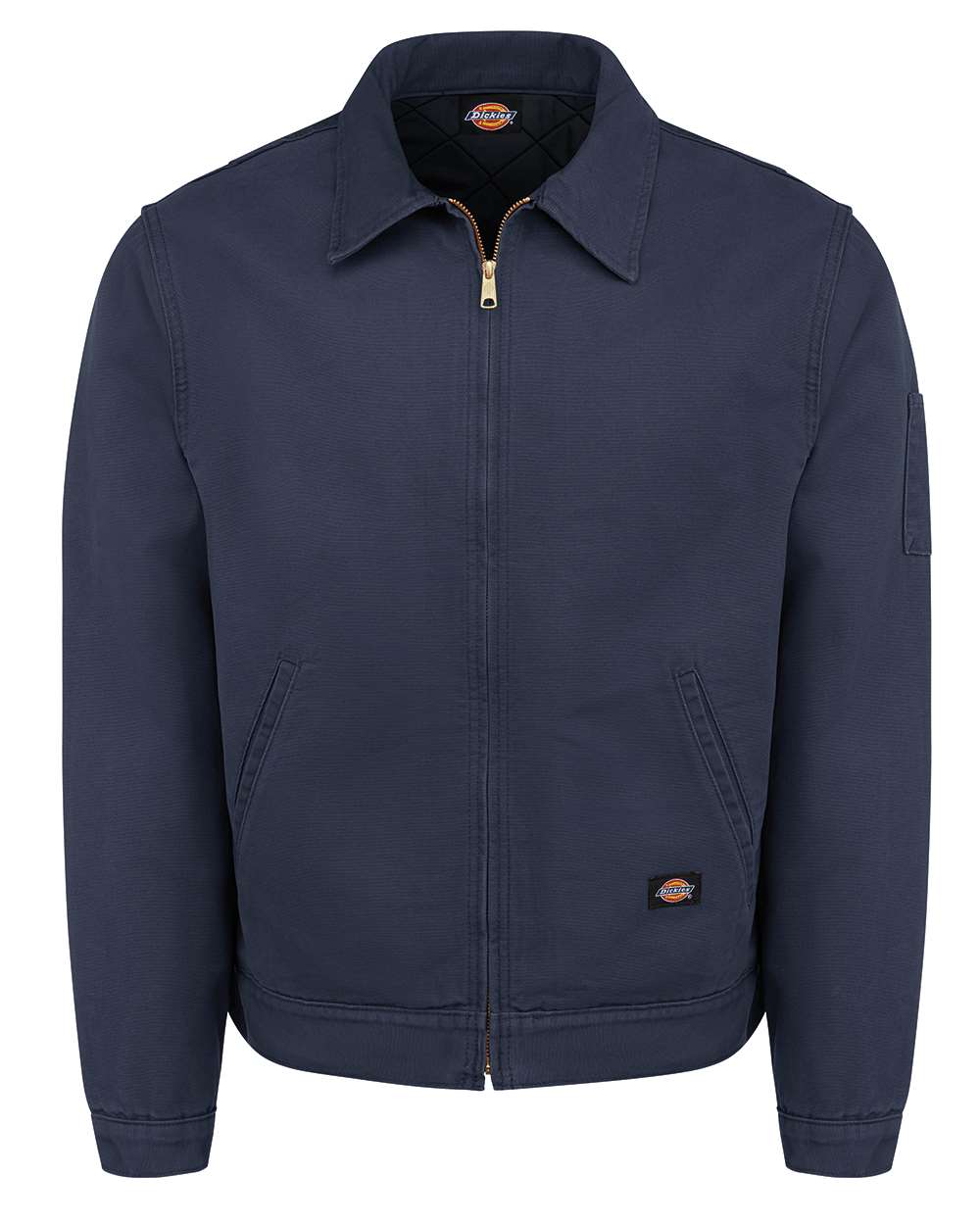 Navy blue jacket with Dickies logo on a white background Dickie's Men's Industrial Duck Jacket, Embroidered