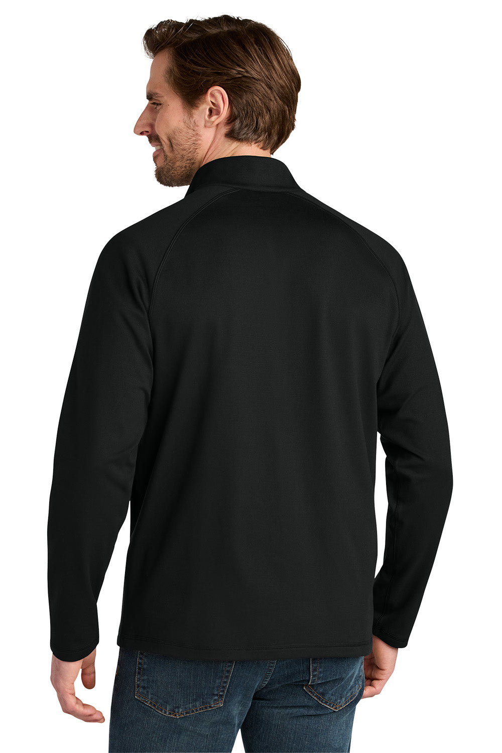 Man wearing a black long-sleeve shirt on a white background. Eddie Bauer® Adventurer 1/4-Zip, Embroidered