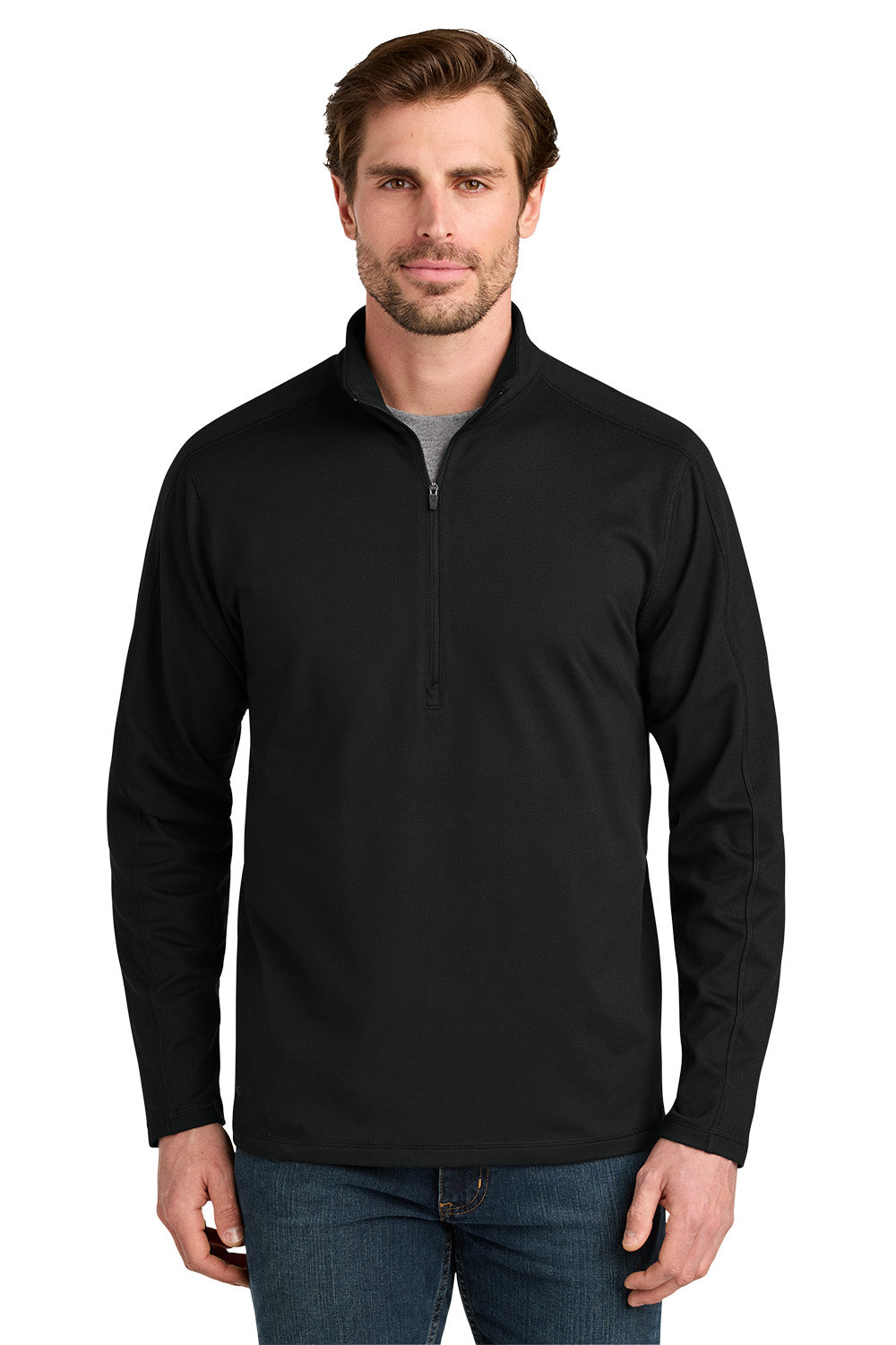 Man wearing a black quarter-zip pullover on a white background. Eddie Bauer® Adventurer 1/4-Zip, Embroidered