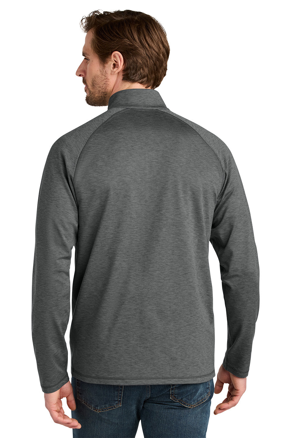Man wearing a gray long-sleeve shirt on a white background. Eddie Bauer® Adventurer 1/4-Zip, Embroidered