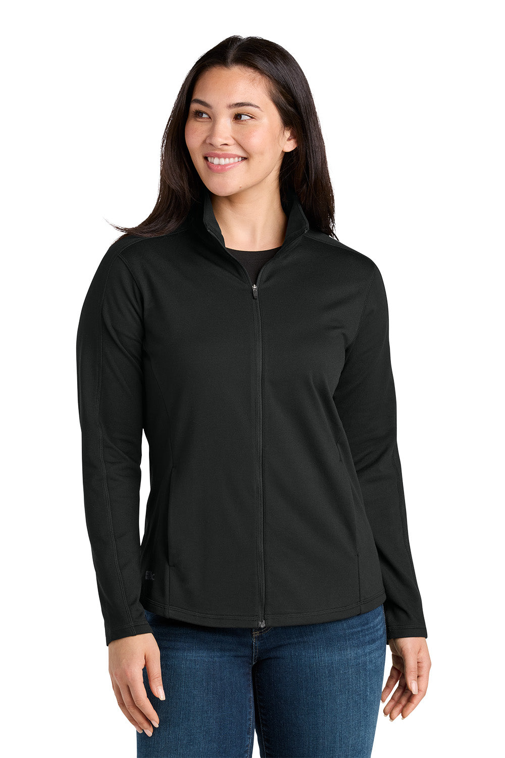 Woman wearing a black jacket on a white background. Eddie Bauer® Women’s Adventurer Full-Zip, Embroidered