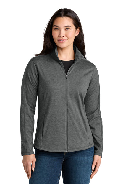 Woman wearing a gray jacket on a white background. Eddie Bauer® Women’s Adventurer Full-Zip, Embroidered