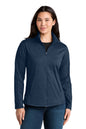 Woman wearing a navy blue jacket on a white background. Eddie Bauer® Women’s Adventurer Full-Zip, Embroidered