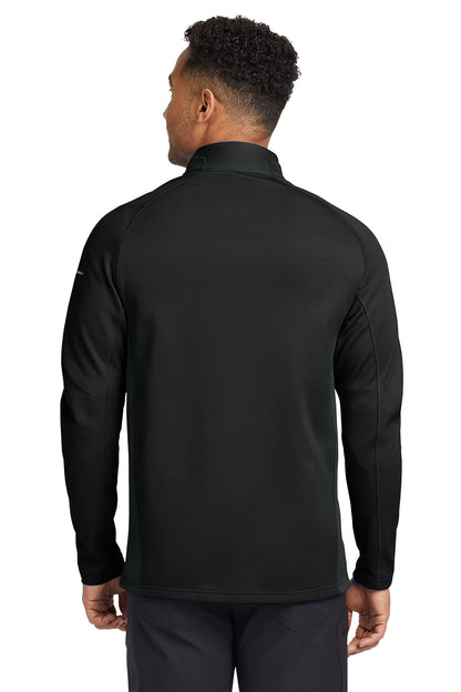 Person wearing a black long-sleeve shirt on a white background. Eddie Bauer® 1/2-Zip Performance Fleece, Embroidered