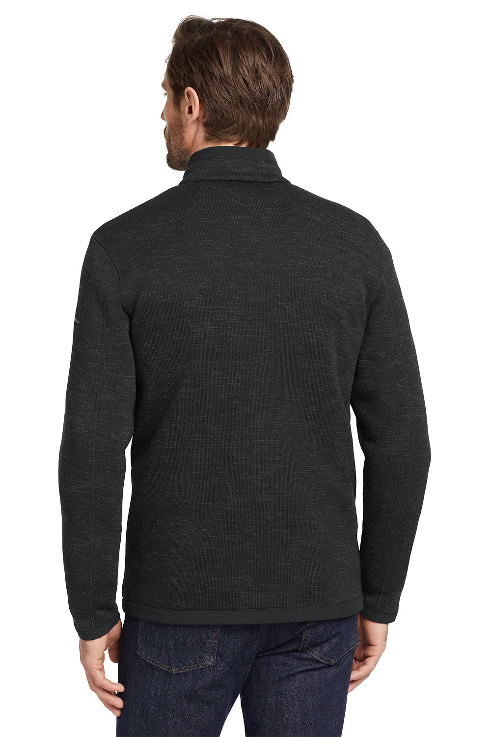 Man wearing a dark gray pullover on a white background, Eddie Bauer® Sweater Fleece Full-Zip, Embroidered