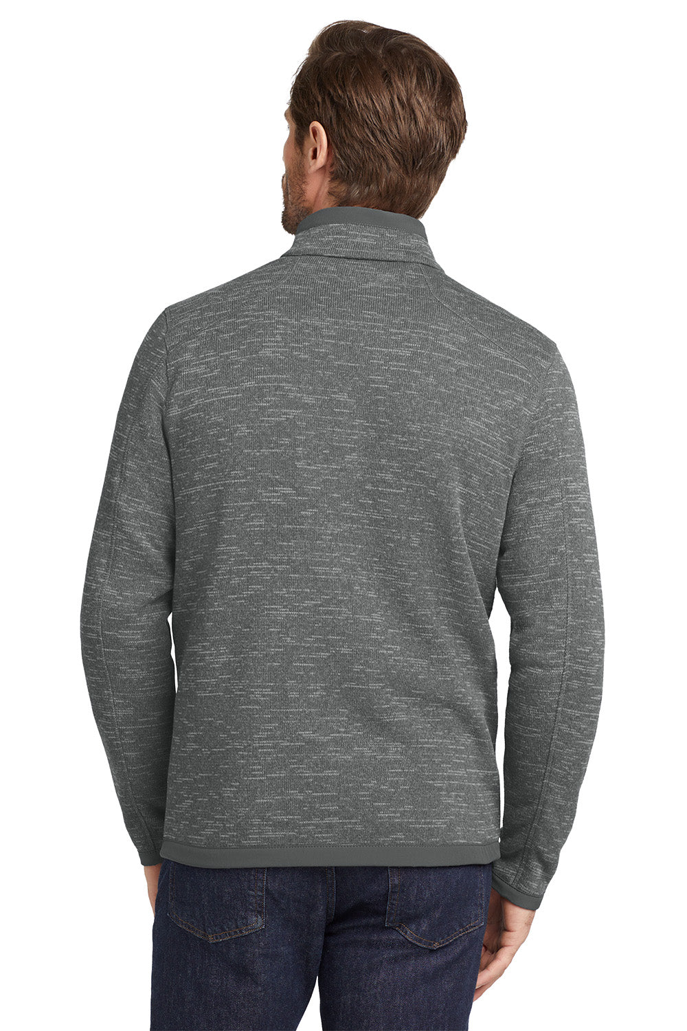 Man wearing a gray sweater from behind on a white background, Eddie Bauer® Sweater Fleece Full-Zip, Embroidered