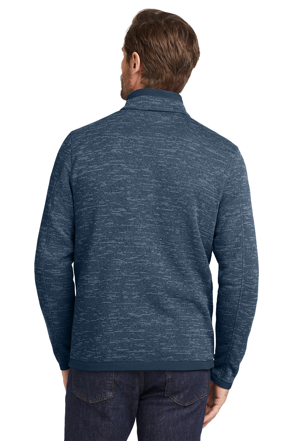 Man wearing a blue textured sweater from behind on a white background, Eddie Bauer® Sweater Fleece Full-Zip, Embroidered