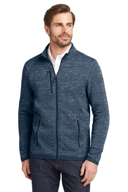 Man wearing a blue zip-up sweater on a white background, Eddie Bauer® Sweater Fleece Full-Zip, Embroidered