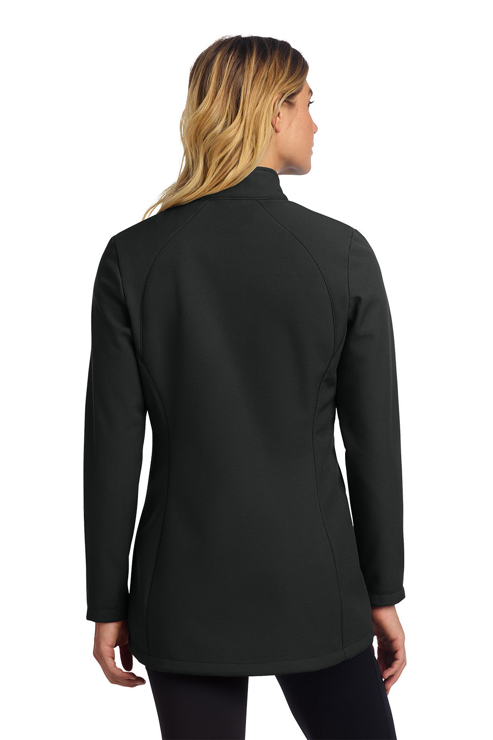 Black jacket worn by a person on a white background embroidered Eddie Bauer® Women's Stretch Soft Shell Jacket