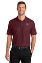 Man wearing a maroon polo shirt with a logo on a white background Port Authority® Wearever Signature Pique Polo, Embroidered