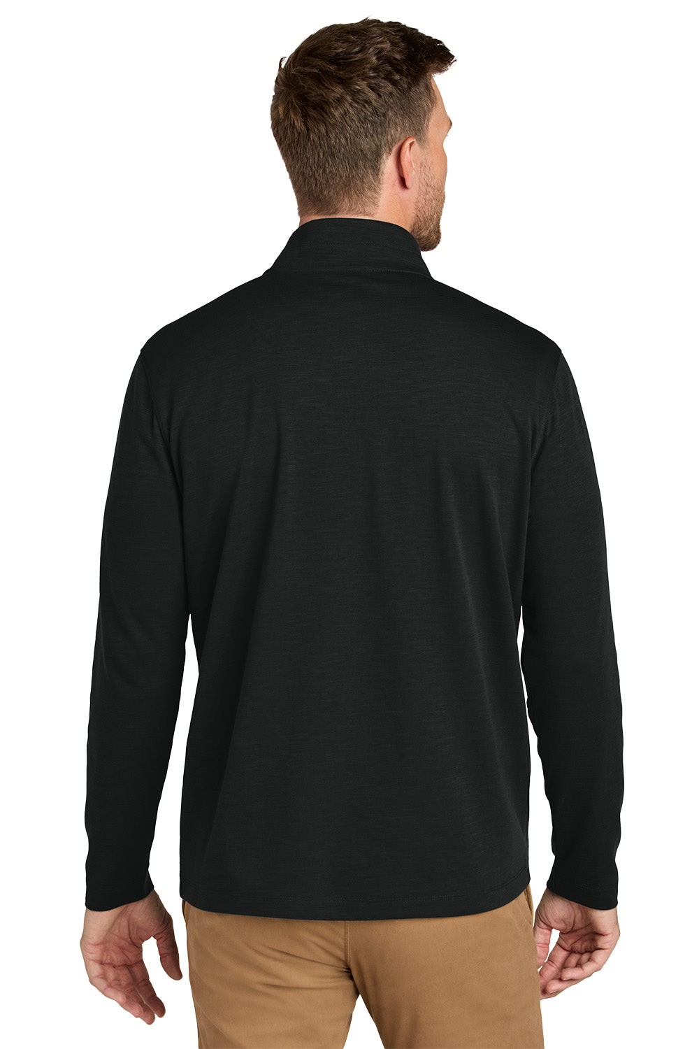 Man wearing a black long-sleeve shirt on a white background. Port Authority® Breakwater 1/4-Zip Pullover, Embroidered