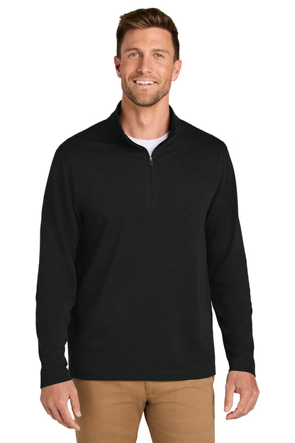 Man wearing a black quarter-zip pullover on a white background. Port Authority® Breakwater 1/4-Zip Pullover, Embroidered
