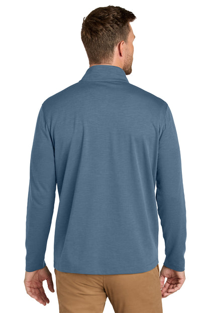 Man wearing a blue long-sleeve shirt on a white background. Port Authority® Breakwater 1/4-Zip Pullover, Embroidered