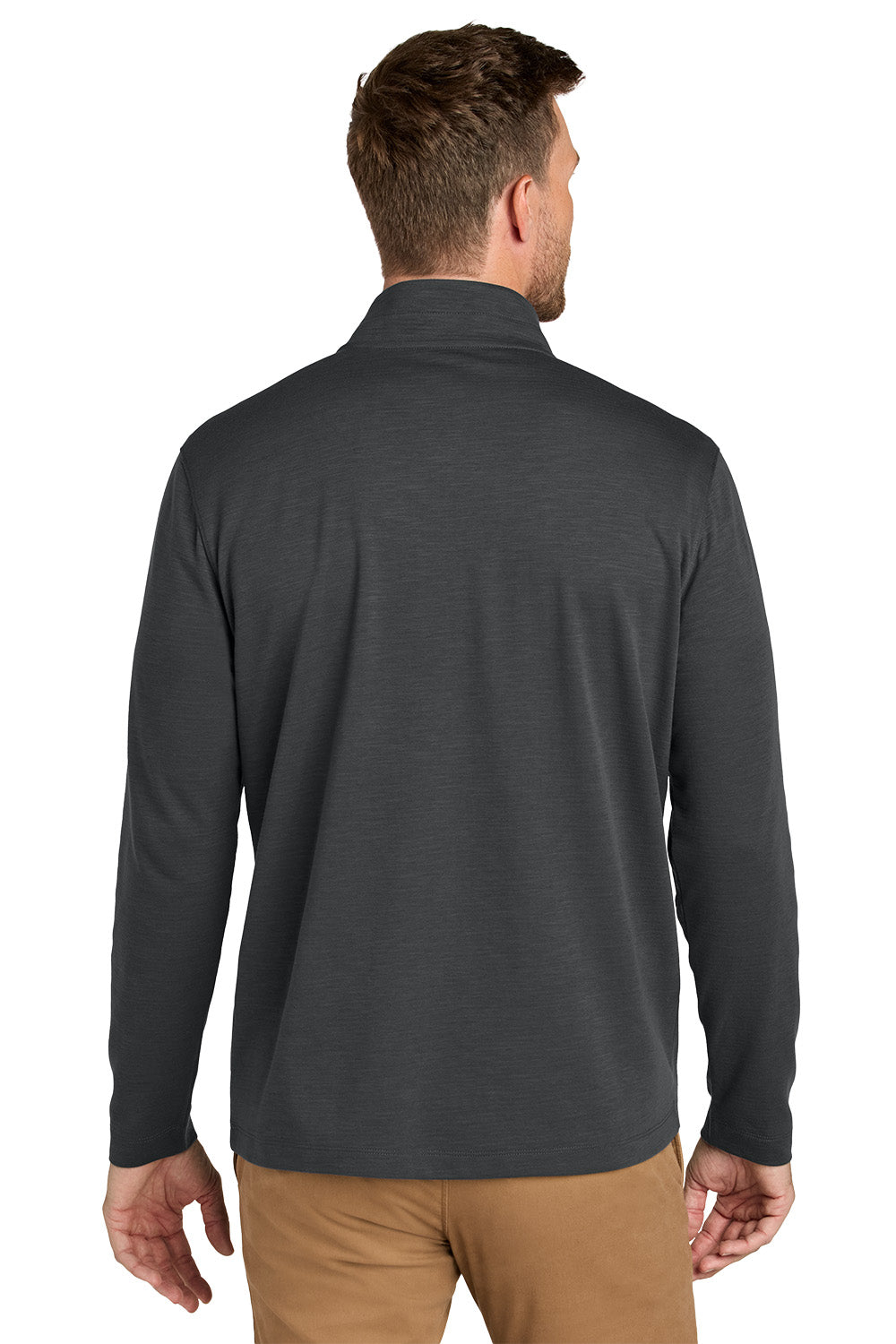 Man wearing a dark gray long-sleeve shirt on a white background. Port Authority® Breakwater 1/4-Zip Pullover, Embroidered