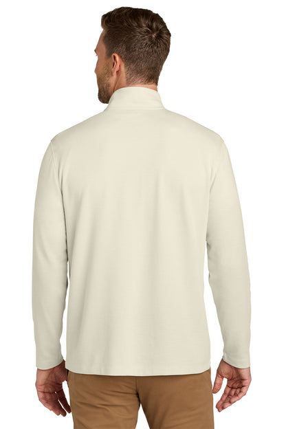 Man wearing a beige long-sleeve shirt on a white background. Port Authority® Breakwater 1/4-Zip Pullover, Embroidered
