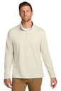 A man wearing a light cream-colored long-sleeve quarter-zip pullover sweater, paired with tan pants, against a solid white background. Port Authority® Breakwater 1/4-Zip Pullover, Embroidered