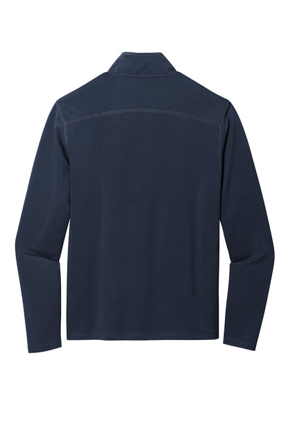 Navy blue long-sleeve shirt on a white background. Port Authority® Microterry 1/4-Zip Pullover, Embroidered by Helmsman Stitch Co.