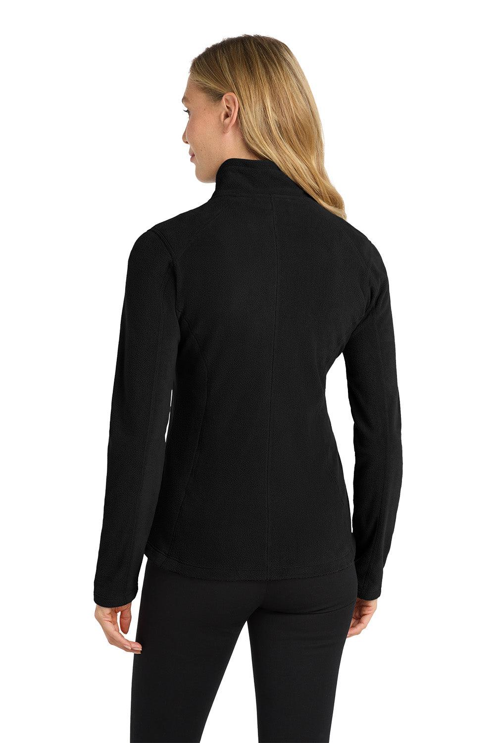 Person wearing a black long-sleeve top and pants on a white background Port Authority® Women's Microfleece Jacket, Embroidered