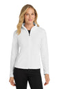 Woman wearing a white jacket on a white background Port Authority® Women's Microfleece Jacket, Embroidered