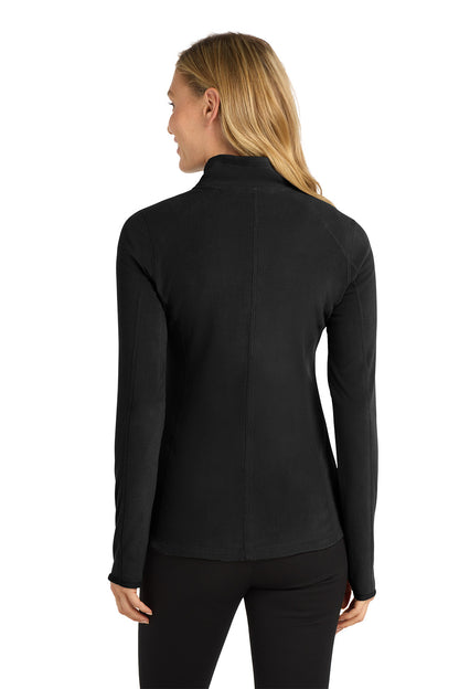 Person wearing a black long-sleeve top on a white background Port Authority® Women's Microfleece 1/2-Zip Pullover, Embroidered